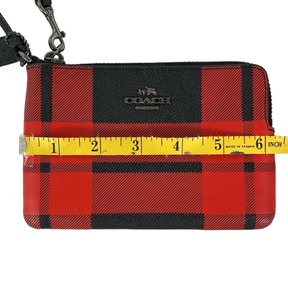 Coach Red Buffalo Plaid Corner Zip Wristlet - Picture 15 of 17